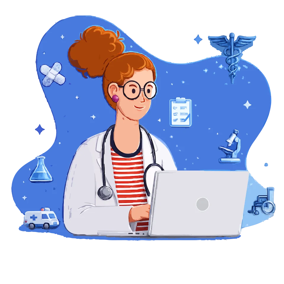 PraxGain digital marketing for doctors — hero illustration showing a medical clinic growth chart